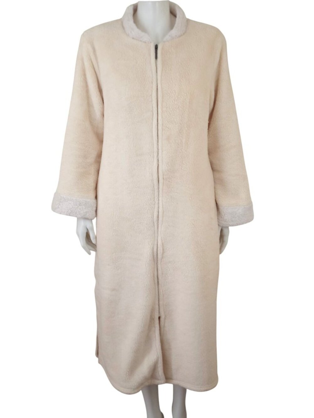 Cabernet Sleep Sense Cream Ivory Faux Fur Zip Long Robe Housecoat Lounger sz M